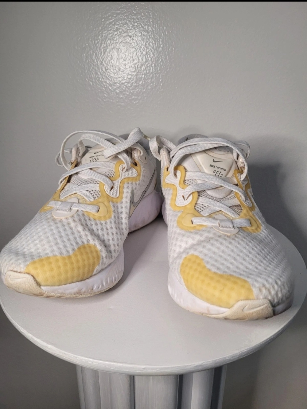 Nike Renew White Sneakers with Pale Yellow Highlights Size 6